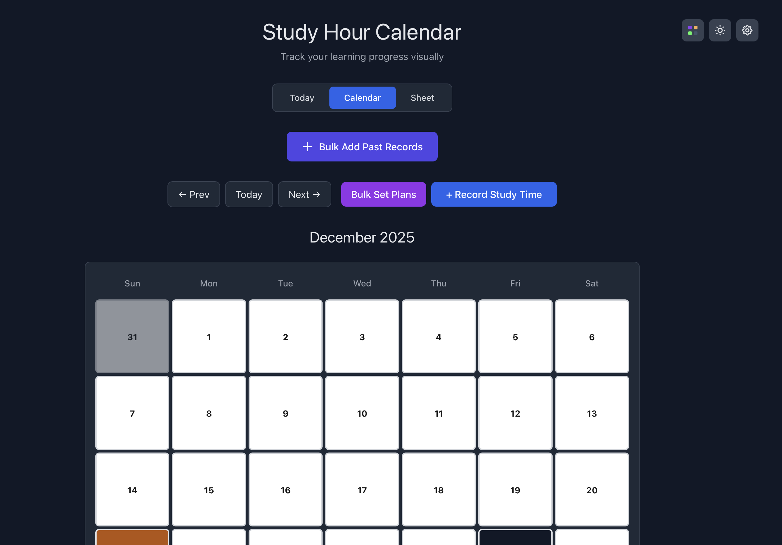 Study Hour Calendar
